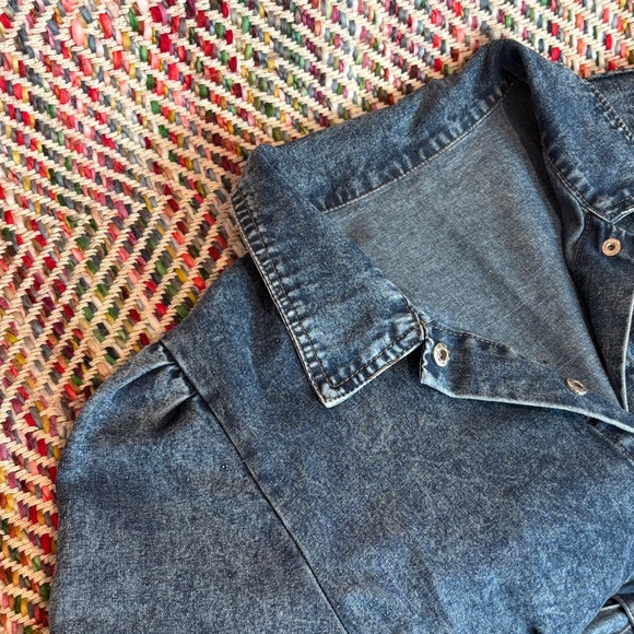 Acid Washed Denim Button-Up Midi Dress with Belt - XL - Picture 3 of 15